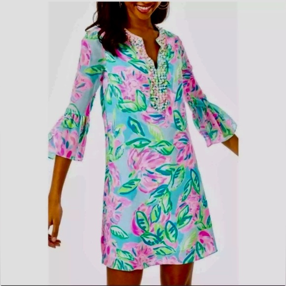 Lilly Pulitzer Elenora Silk Dress Totally Blossom Size XS NEW - Picture 3 of 13